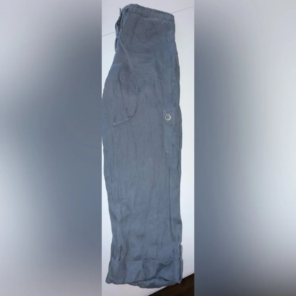 Hot Cotton Linen Cargo Pants Women’s Medium Gray Drawstring Utility outdoor - Picture 7 of 11